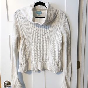 CeCe Cowl Neck White CableKnit Sweater